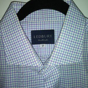 Ledbury: Men's Purple & Blue Check. Barrel cuffs, Neck: 17.5 Sleeve: 37